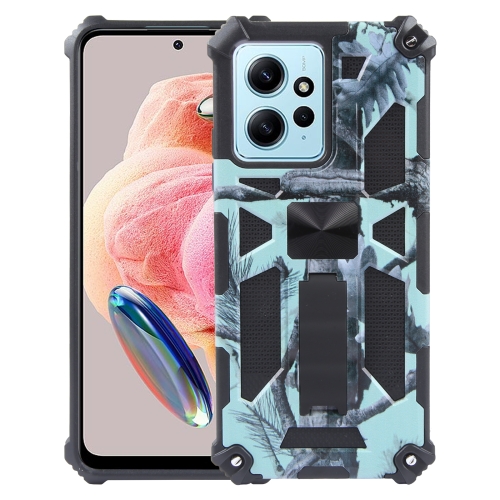 

For Xiaomi Redmi Note 12 4G Camouflage Armor Kickstand TPU + PC Magnetic Phone Case(Mint Green)