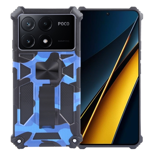 

For Xiaomi Poco X6 Pro 5G Camouflage Armor Kickstand TPU + PC Magnetic Phone Case(Dark Blue)