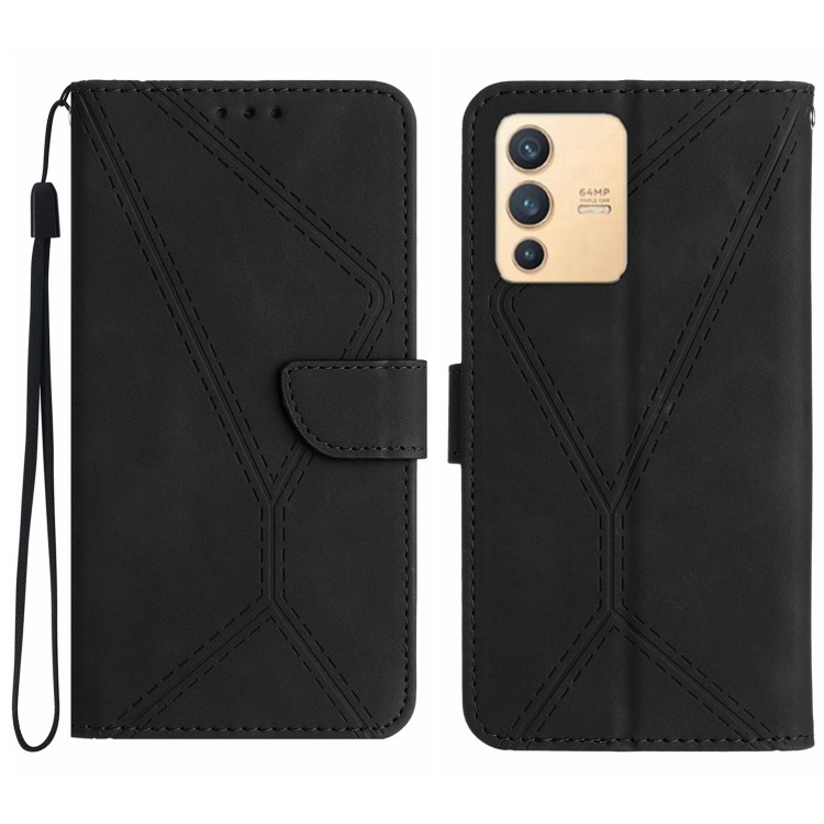 

For vivo V23 5G Stitching Embossed Leather Phone Case(Black)
