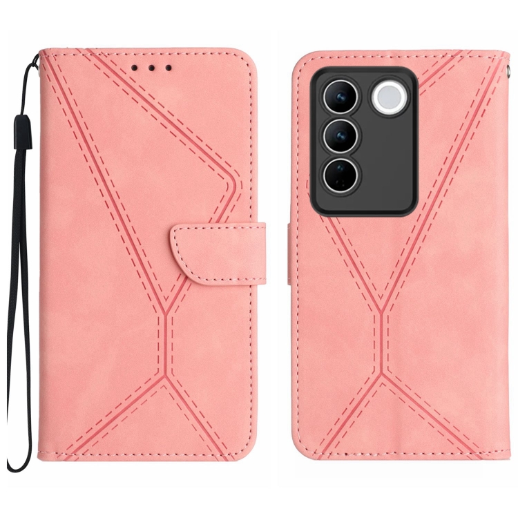 

For vivo V27 5G / V27 Pro 5G Stitching Embossed Leather Phone Case(Pink)