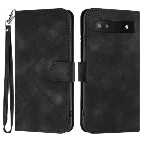 

For Google Pixel 6a Line Pattern Skin Feel Leather Phone Case(Black)