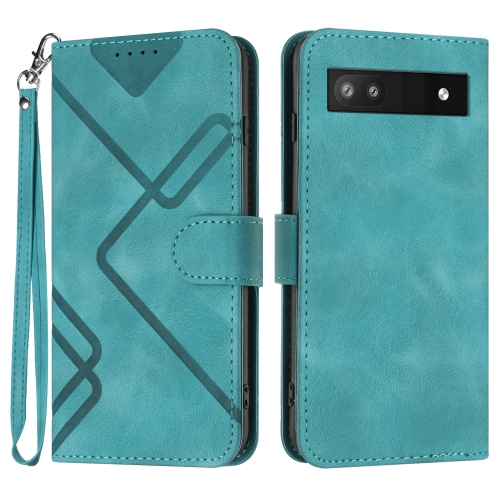 

For Google Pixel 6a Line Pattern Skin Feel Leather Phone Case(Light Blue)