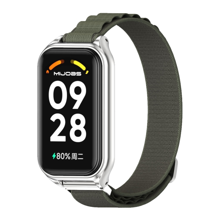 

For Redmi Band 2 Mijobs Metal Shell Nylon Breathable Watch Band(khaki Green Silver)