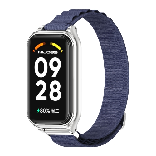 

For Redmi Band 2 Mijobs Metal Shell Nylon Breathable Watch Band(Midnight Blue Silver)