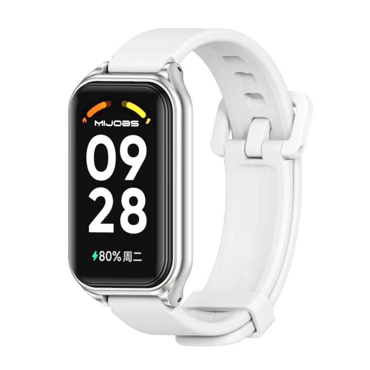 

For Redmi Band 2 Mijobs Metal Shell Silicone Watch Band(White Silver)