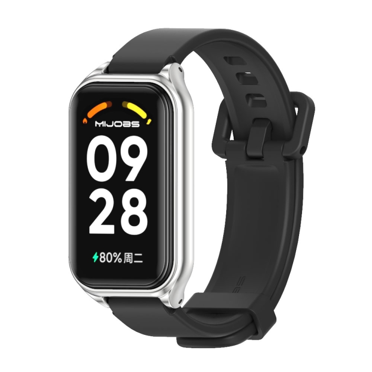 

For Redmi Band 2 Mijobs Metal Shell Silicone Watch Band(Black Silver)