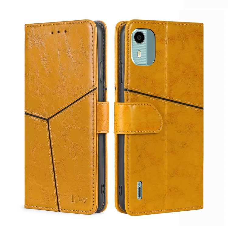

For Nokia C12 Geometric Stitching Leather Phone Case(Yellow)