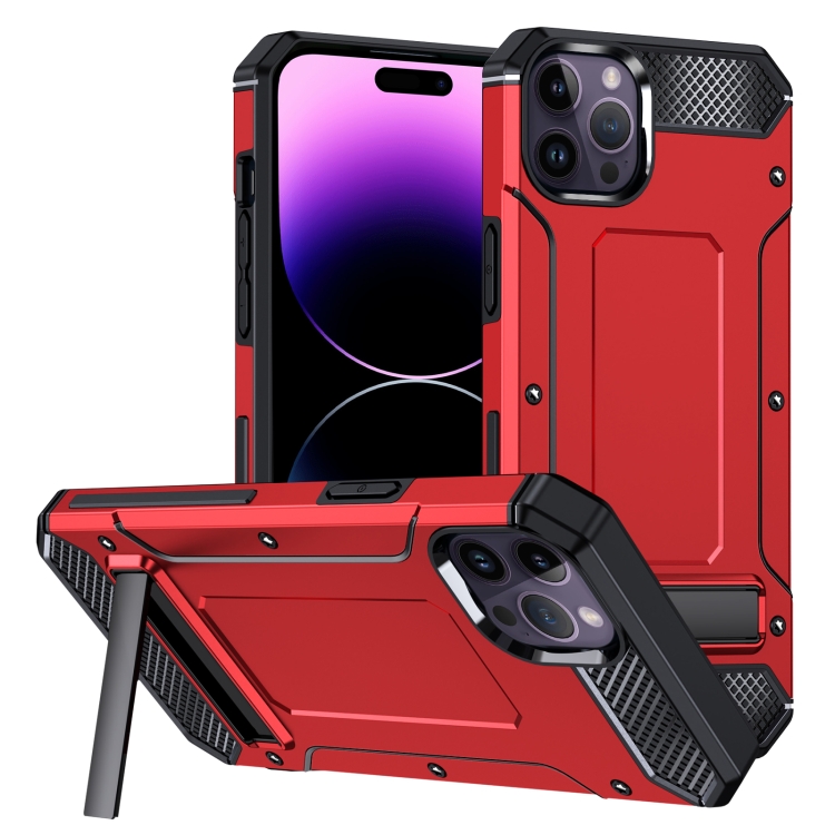 

For iPhone 15 Pro Max Matte Holder Phone Case(Red)