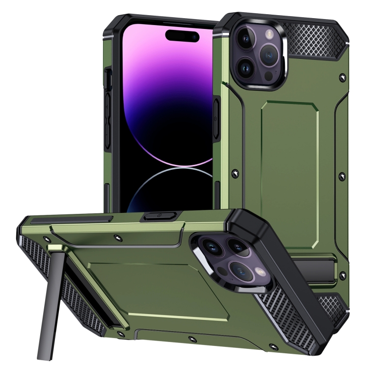 

For iPhone 15 Pro Matte Holder Phone Case(Army Green)