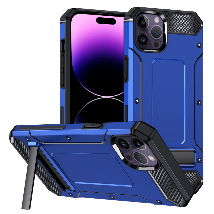 

For iPhone 15 Pro Matte Holder Phone Case(Dark Blue)