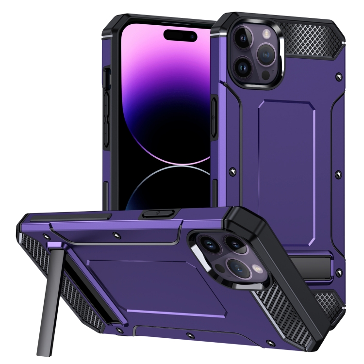 

For iPhone 15 Pro Matte Holder Phone Case(Purple)