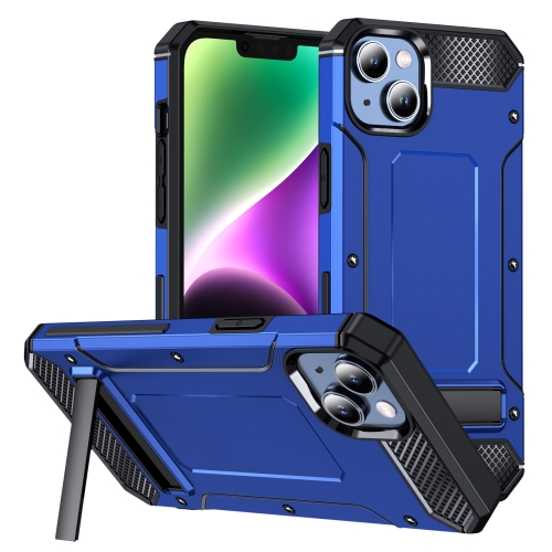

For iPhone 15 Plus Matte Holder Phone Case(Dark Blue)