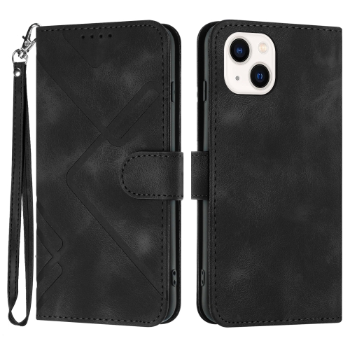 For iPhone 14 Plus Line Pattern Skin Feel Leather Phone Case(Black) for iphone xr skin feeling oil leather texture pu tpu phone case brown