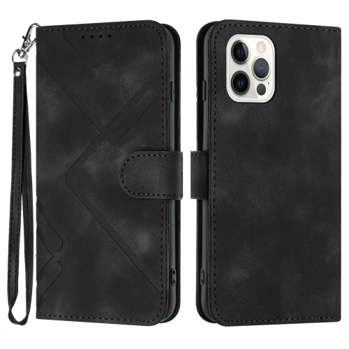 

For iPhone 13 Pro Line Pattern Skin Feel Leather Phone Case(Black)