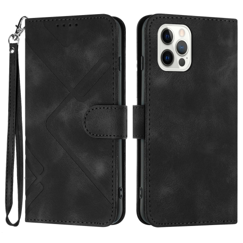 For iPhone 13 Pro Max Line Pattern Skin Feel Leather Phone Case(Black)