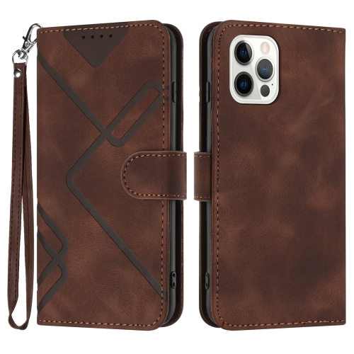 

For iPhone 13 Pro Max Line Pattern Skin Feel Leather Phone Case(Coffee)