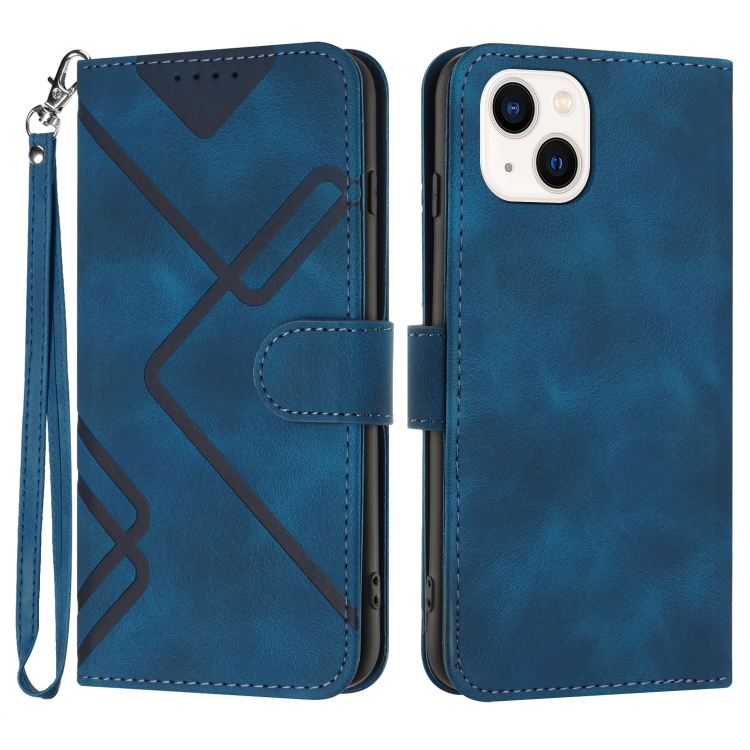 

For iPhone 13 mini Line Pattern Skin Feel Leather Phone Case(Royal Blue)