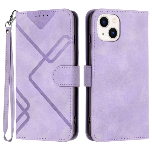 For iPhone 13 mini Line Pattern Skin Feel Leather Phone Case(Light Purple) for iphone 12 stripe pattern cooling tpu phone case orange