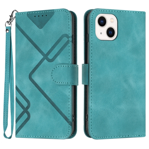 

For iPhone 13 mini Line Pattern Skin Feel Leather Phone Case(Light Blue)