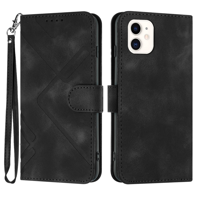 

For iPhone 12 mini Line Pattern Skin Feel Leather Phone Case(Black)