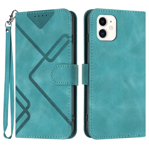 

For iPhone 12 mini Line Pattern Skin Feel Leather Phone Case(Light Blue)