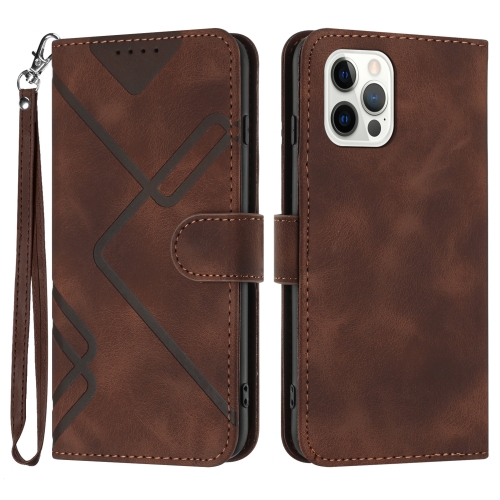 For iPhone 12 / 12 Pro Line Pattern Skin Feel Leather Phone Case(Coffee) for iphone 12 stripe pattern cooling tpu phone case orange