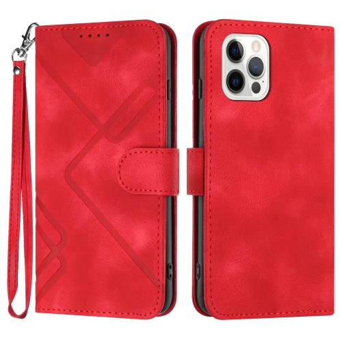 

For iPhone 12 Pro Max Line Pattern Skin Feel Leather Phone Case(Red)