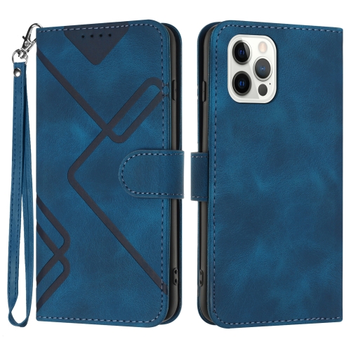 

For iPhone 12 Pro Max Line Pattern Skin Feel Leather Phone Case(Royal Blue)