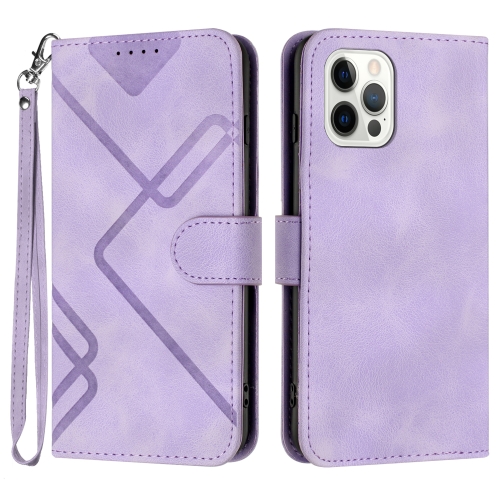 

For iPhone 12 Pro Max Line Pattern Skin Feel Leather Phone Case(Light Purple)