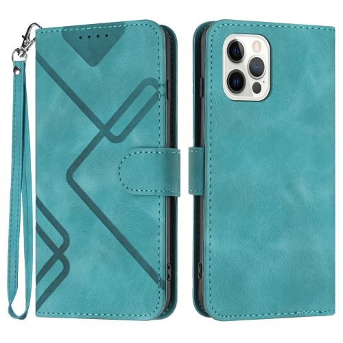 

For iPhone 12 Pro Max Line Pattern Skin Feel Leather Phone Case(Light Blue)
