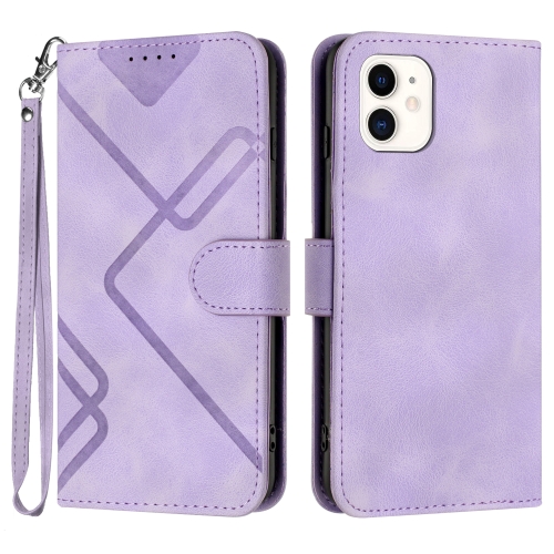 For iPhone 11 Line Pattern Skin Feel Leather Phone Case(Light Purple) for iphone 6 7 8 se 2020 se 2022 line pattern skin feel leather phone case light blue