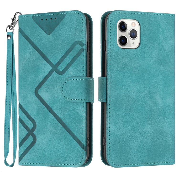 

For iPhone 11 Pro Line Pattern Skin Feel Leather Phone Case(Light Blue)