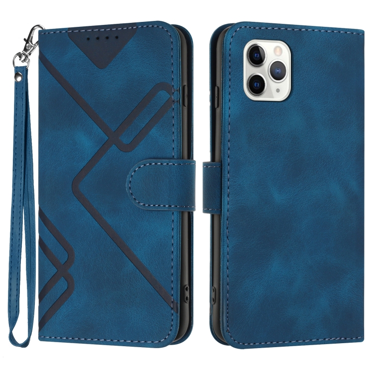 

For iPhone 11 Pro Max Line Pattern Skin Feel Leather Phone Case(Royal Blue)