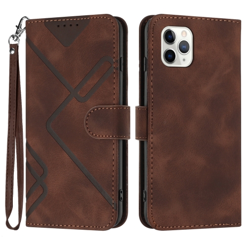 

For iPhone 11 Pro Max Line Pattern Skin Feel Leather Phone Case(Coffee)