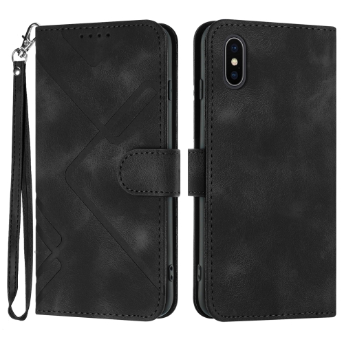 

For iPhone XS Max Line Pattern Skin Feel Leather Phone Case(Black)