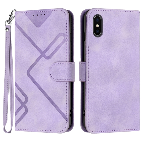 

For iPhone XS Max Line Pattern Skin Feel Leather Phone Case(Light Purple)