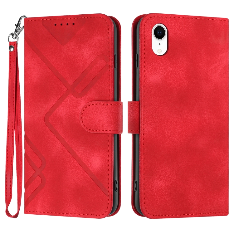 

For iPhone XR Line Pattern Skin Feel Leather Phone Case(Red)