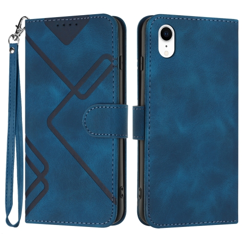 

For iPhone XR Line Pattern Skin Feel Leather Phone Case(Royal Blue)