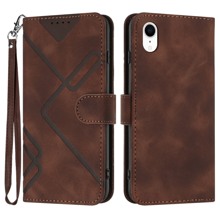 

For iPhone XR Line Pattern Skin Feel Leather Phone Case(Coffee)
