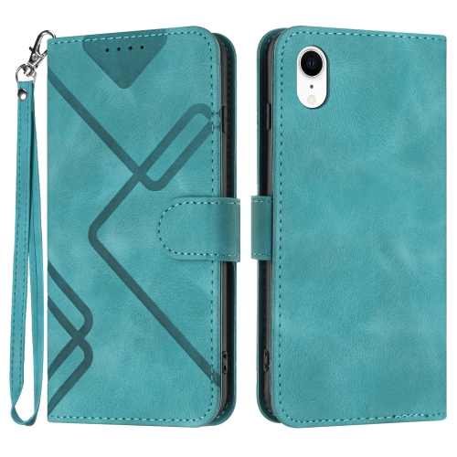 

For iPhone XR Line Pattern Skin Feel Leather Phone Case(Light Blue)