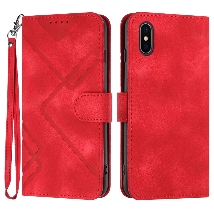 

For iPhone X / XS Line Pattern Skin Feel Leather Phone Case(Red)