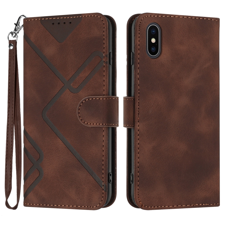 

For iPhone X / XS Line Pattern Skin Feel Leather Phone Case(Coffee)