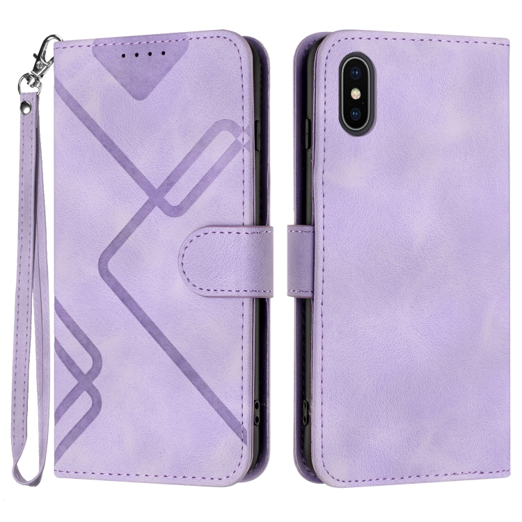 

For iPhone X / XS Line Pattern Skin Feel Leather Phone Case(Light Purple)