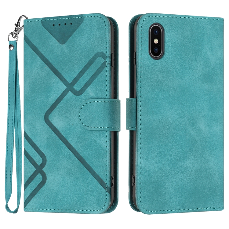 

For iPhone X / XS Line Pattern Skin Feel Leather Phone Case(Light Blue)