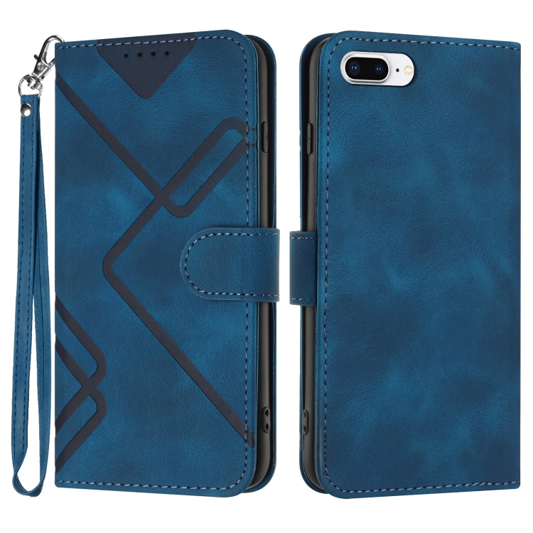 

For iPhone 6 Plus/7 Plus/8 Plus Line Pattern Skin Feel Leather Phone Case(Royal Blue)