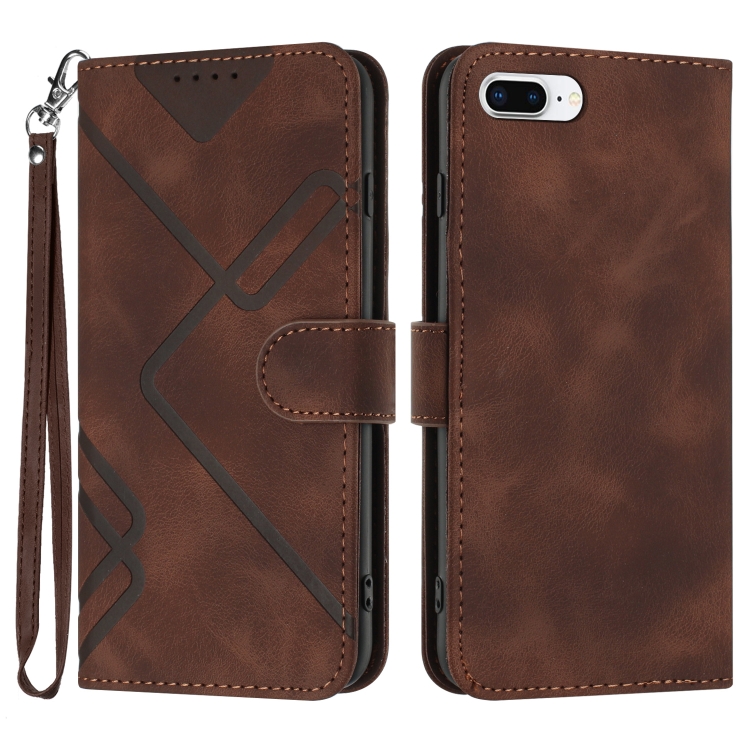 

For iPhone 6 Plus/7 Plus/8 Plus Line Pattern Skin Feel Leather Phone Case(Coffee)