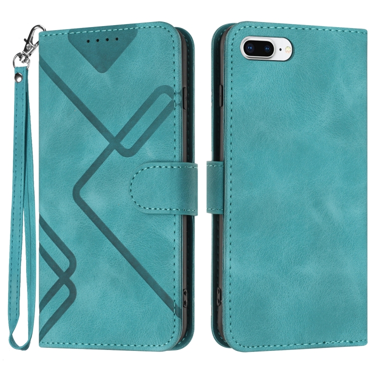 

For iPhone 6 Plus/7 Plus/8 Plus Line Pattern Skin Feel Leather Phone Case(Light Blue)