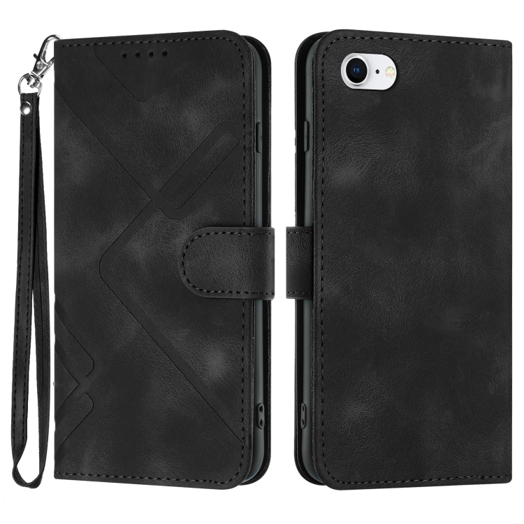 

For iPhone 7 / 8 / SE 2020 / SE 2022 Line Pattern Skin Feel Leather Phone Case(Black)