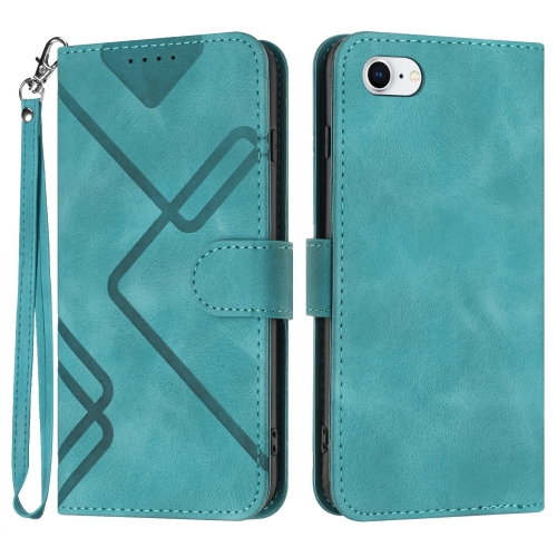 For iPhone 6/7/8/SE 2020/SE 2022 Line Pattern Skin Feel Leather Phone Case(Light Blue) for iphone se 2022 7 8 plaid embossed leather phone case green