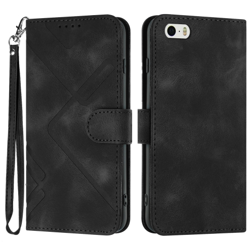

For iPhone 5s / SE Line Pattern Skin Feel Leather Phone Case(Black)